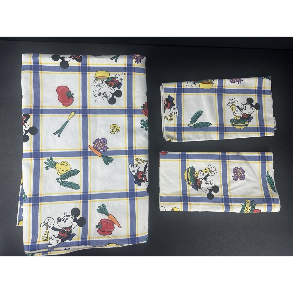 3-Pc Disney Minnie Mickey Garden Fabric Tablecloth Napkins-Autumn Fall Decor